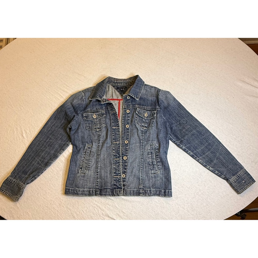 Tommy Hilfiger Women Blue‎ Denim Jean Jacket Button Front Trucker Style L